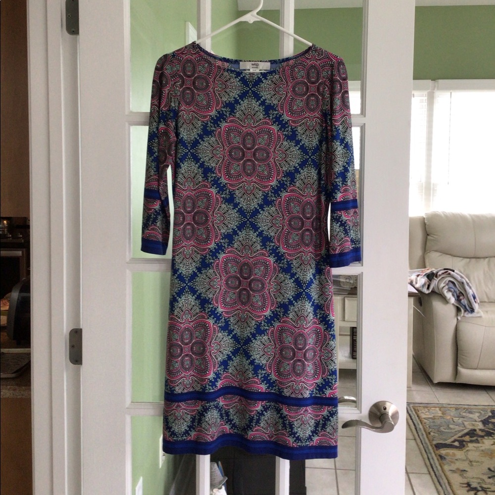 5/$20 Wisp sheath dress 3/4 sleeves, blue & pink size 6P